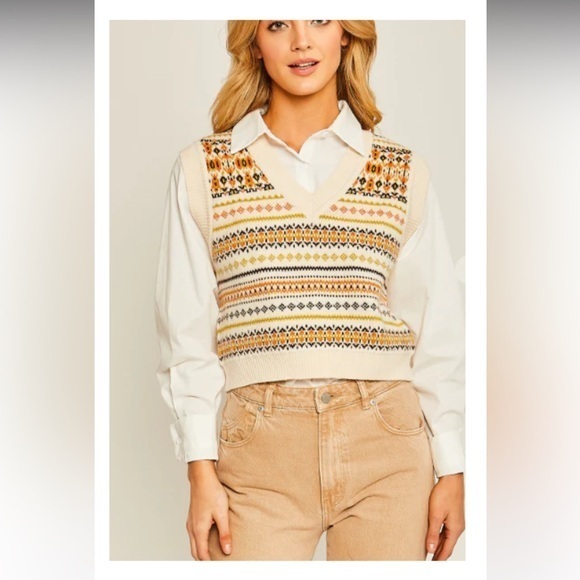 Love Tree Sweaters - Love Tree snow flowers print Multicolor Knit Sweater V beck Vest size small